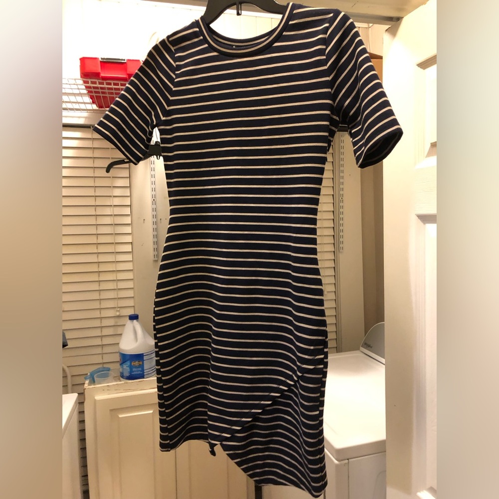 Striped navy blue and cream dress